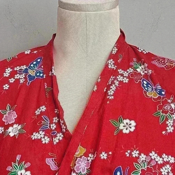 Ichiban Vintage Rare Red Floral Double Tie Shirt Size Large Made in Japan - Picture 3 of 9